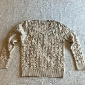 Croft and Barrow Cable Knit Sweater Size L Fitted Cream Color